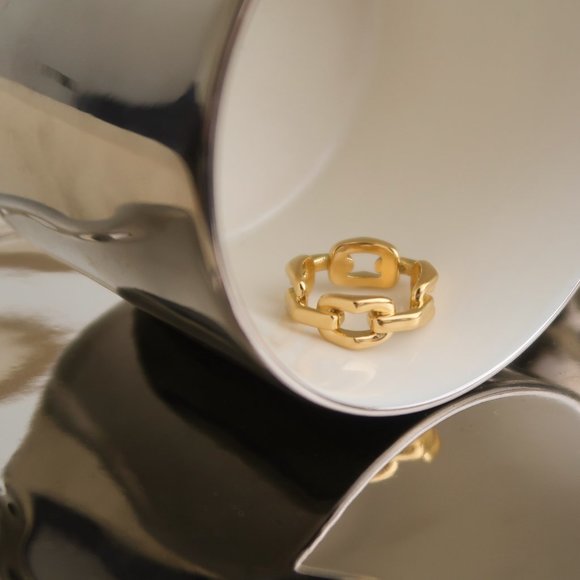 NEW 18K Gold Plated Link Chain Ring x - Picture 5 of 11